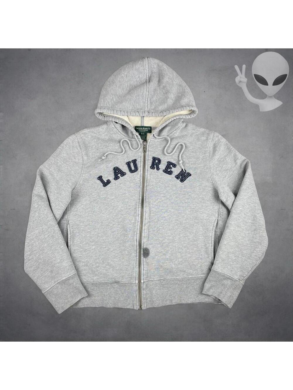 Lauren Jeans Co Ralph Lauren Gray Spellout Zip Up Hoodie Women Size S